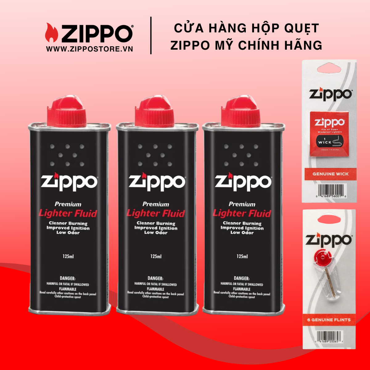 Xăng đá bấc zippo combo 3 chai 125ml - hàng chính hãng phân phối