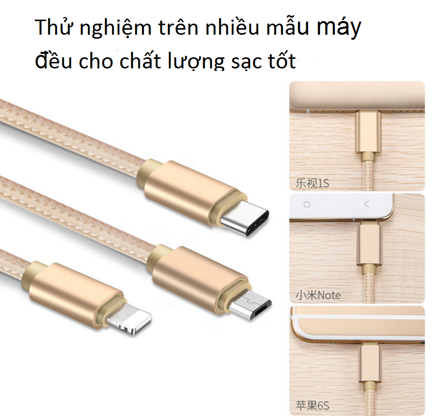 Cáp sạc dây dù đa năng 3 đầu Lightning - Type C - Micro USB mẫu 1