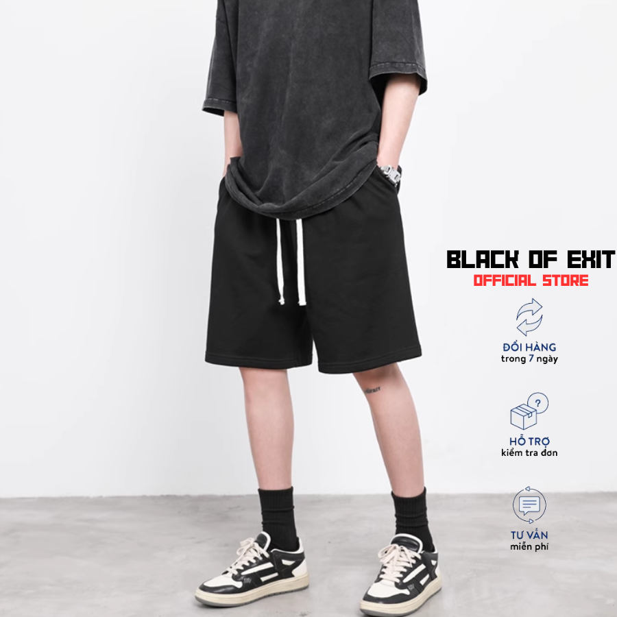 Quần Short Đùi Trơn Basic unisex BLACK OF EXIT Basic nam nữ thể thao oversize Hàn Quốc Ulzzang