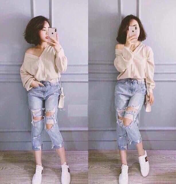 QUẦN JEAN NỮ QUẦN JEAN NỮ VNXK BAGGY RÁCH NHIỀU 3088 MG0A1