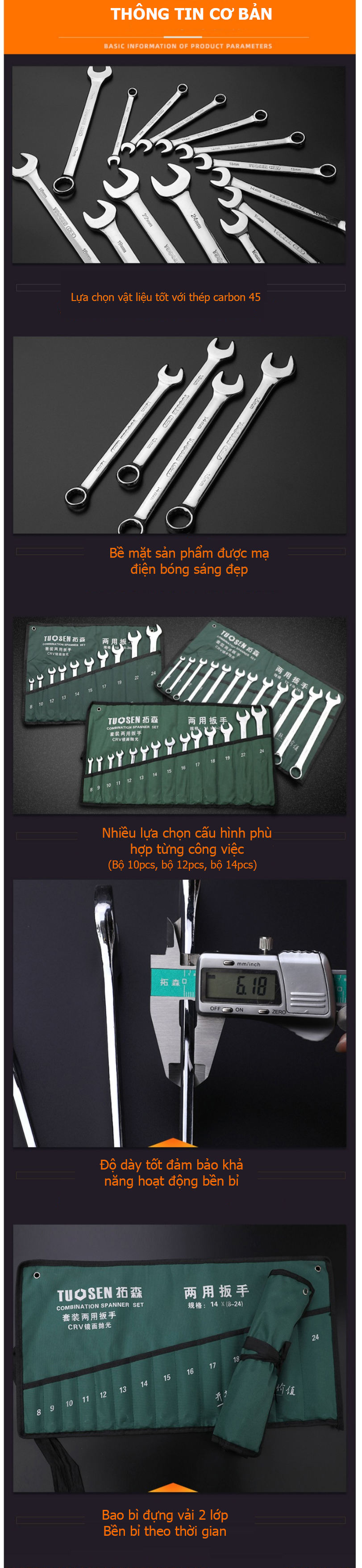 Bộ cờ lê vòng miệng Tuosen 14 chi tiết (8mm-24mm)