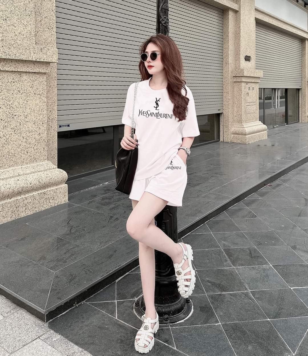 BỘ SHORT COTTON YSL LOGO THÊU CAO CẤP