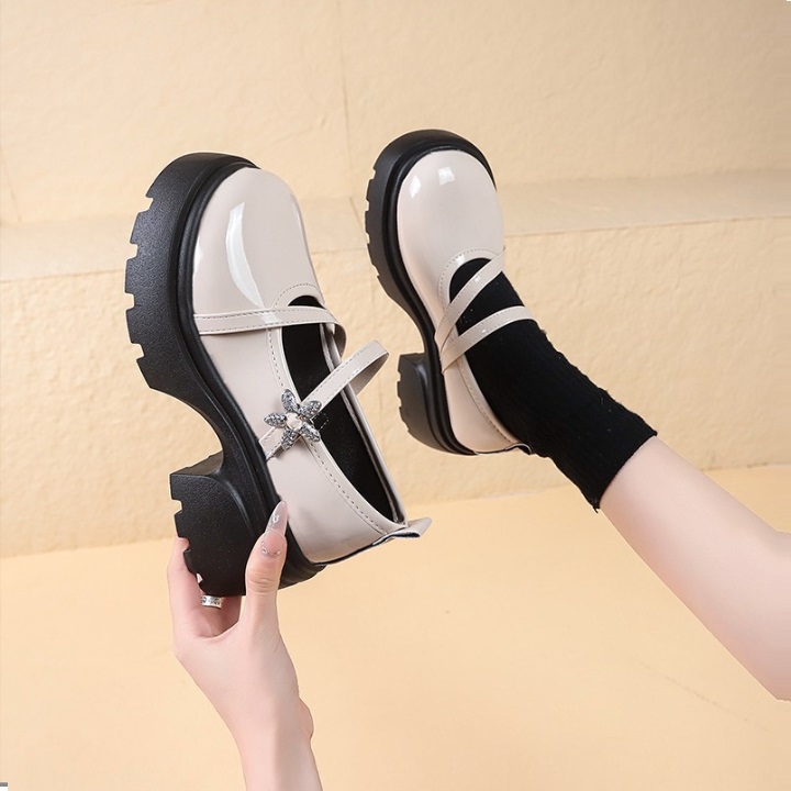 [CAO CẤP] Giày cao gót mũi vuông mũi tròn Mary Jane búp bê đế thô 9 phân 5 phân da bóng dây ngang S152