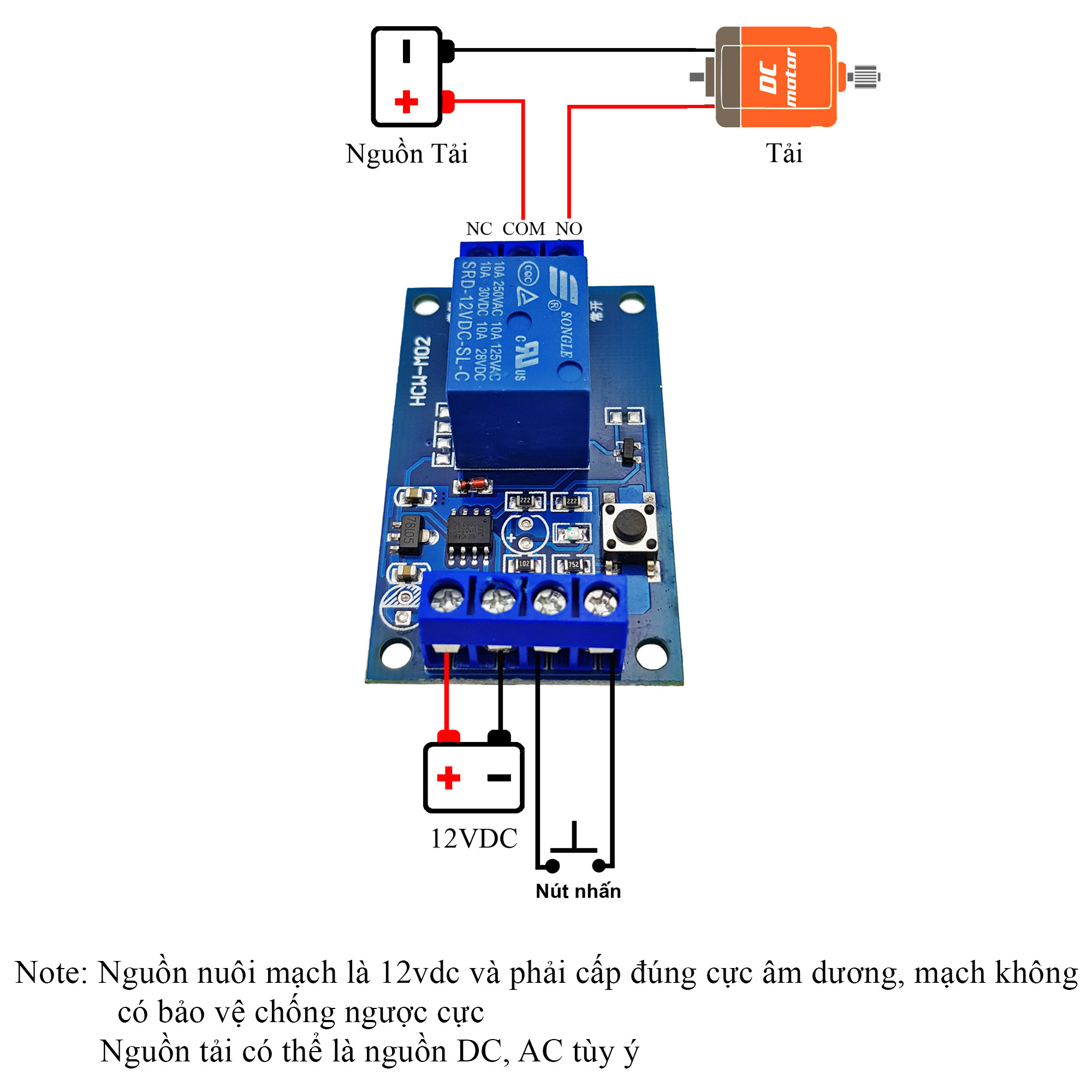 Module kích hoạt relay bằng nút nhấn