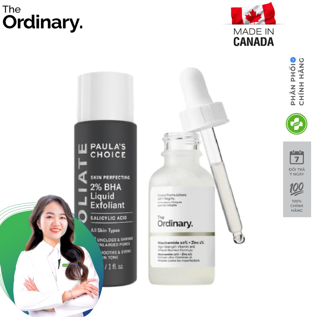 Combo the ordinary niacinamide 10% + zinc 1% 30ml + paula's choice bha 30ml