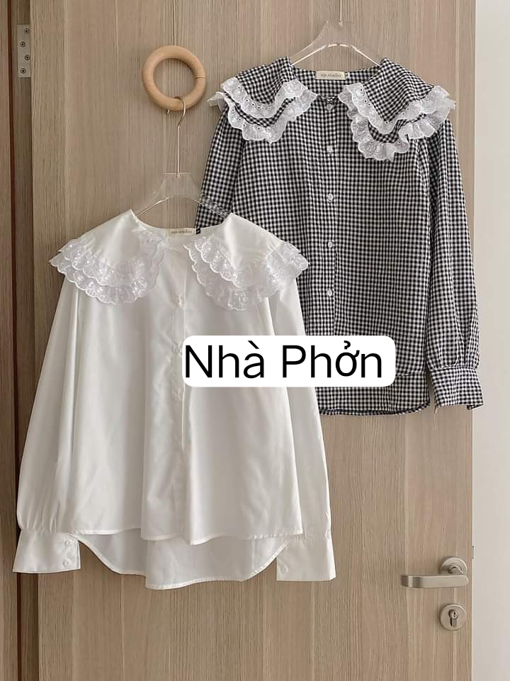 Áo sơ mi cổ 2 tầng phối ren tiểu thư
