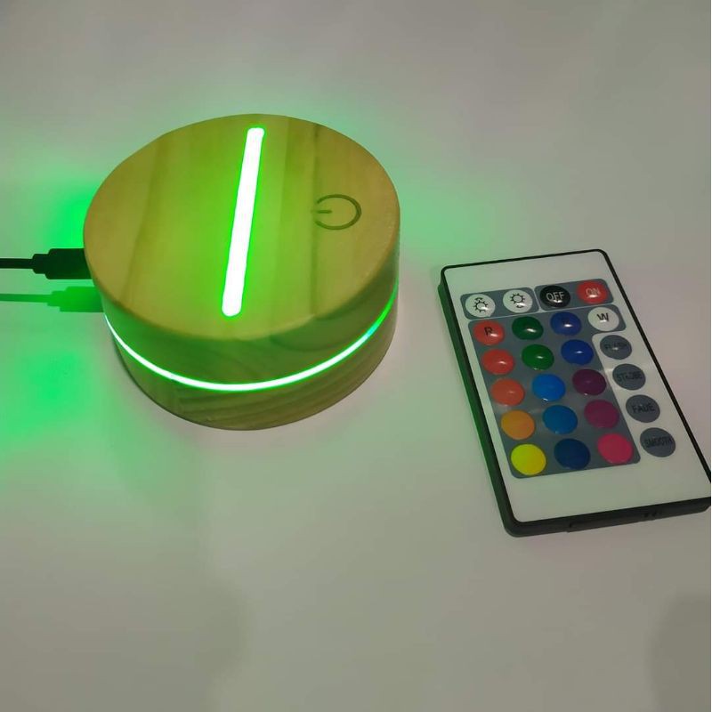 Đế gỗ đèn led 3d 16 màu có remote điều khiển