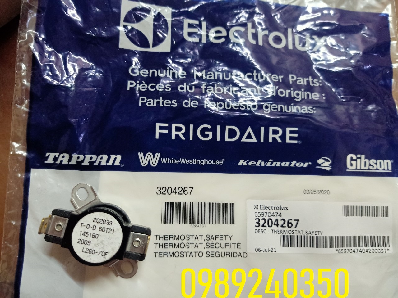 Rơ le cảm biến nhiệt máy sấy Electrolux 11kg chính hãng