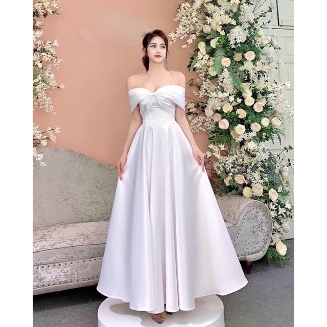 váy đầm cưới cô dâu trễ vai, váy dạ hội trễ vai đi bàn(có ảnh thật) |  Shopee Việt Nam