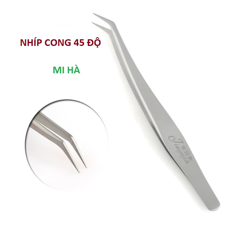 Nhíp cong 45 độ, nhíp cong bao da nối mi volume loại xịn, phiệu mi hà
