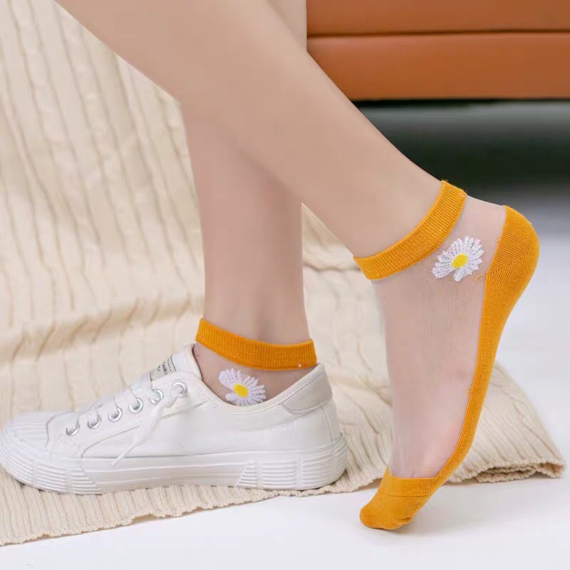 [[ SET 10 đôi TẶNG TÚI ĐỰNG SIÊU XINH  ] Tất ren họa tiết HOA CÚC, vớ đi giày bệt, tất nữ ren họa tiết hoa cúc