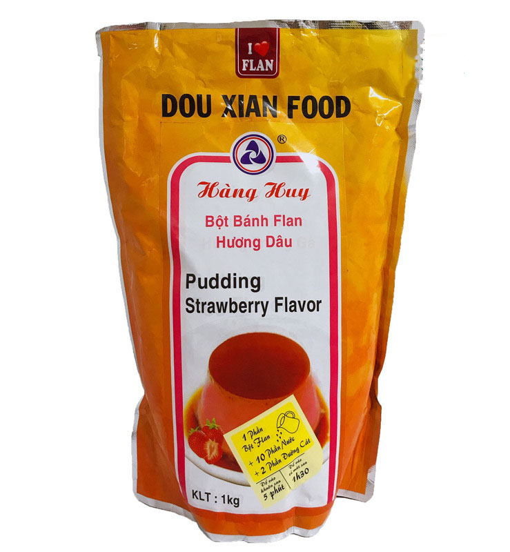 Bột Pudding hương dâu Hàng Huy (mẫu mới Douxian) gói 1kg Pudding trà sữa, topping, flan