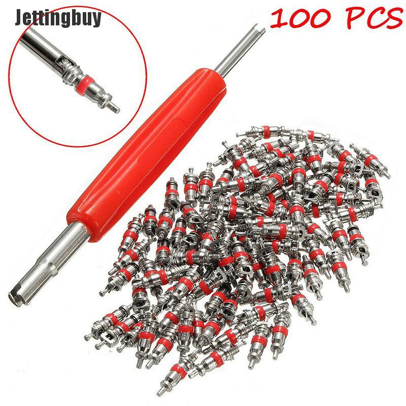 Jettingbuy 100Pcs Car Truck Replacement Tire Tyre Valve Stem Core Part With Wrench
