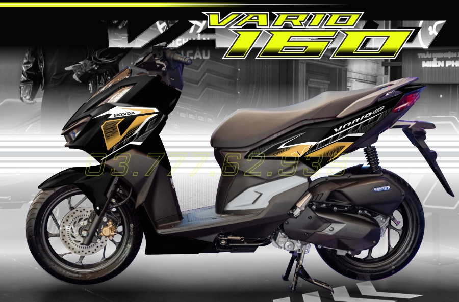 Tem rời Vario 160 xe đen - mẫu tổ ong vàng đồng đơn giản - chuẩn form xe dễ dán