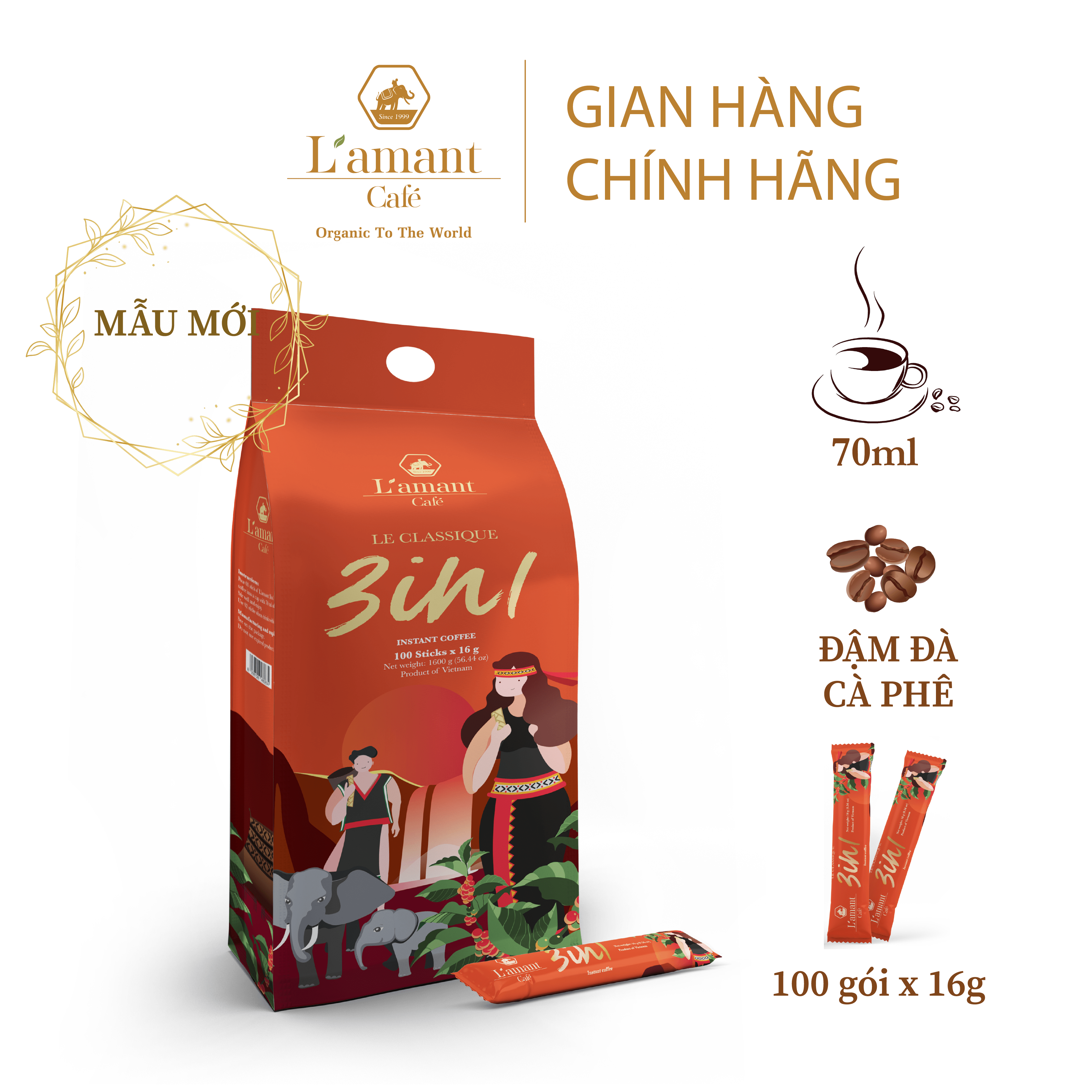 Cà phê hòa tan 3in1 - L'amant 3in1 Instant Coffee (Hộp 12 gói x 16gr)