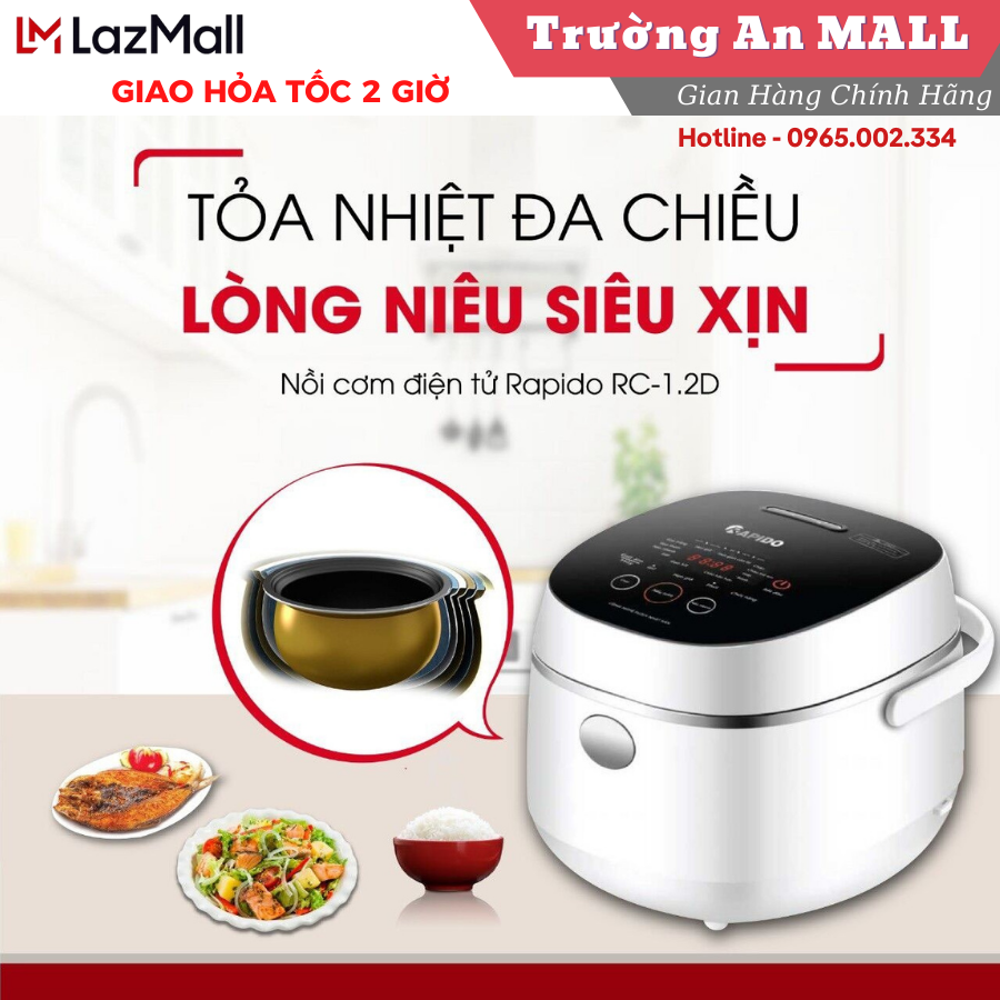 Nồi cơm điện tử, nồi cơm điện tử toshiba, nồi cơm điện mini, nồi cơm điện cao tần, Nồi cơm điện tử đa năng Rapido 1.2L mã RC1.2D-Nấu cơm ngon, tiết kiệm điện, siêu chống dính, lòng dày Hàng chính hãng, bảo hành 12 tháng