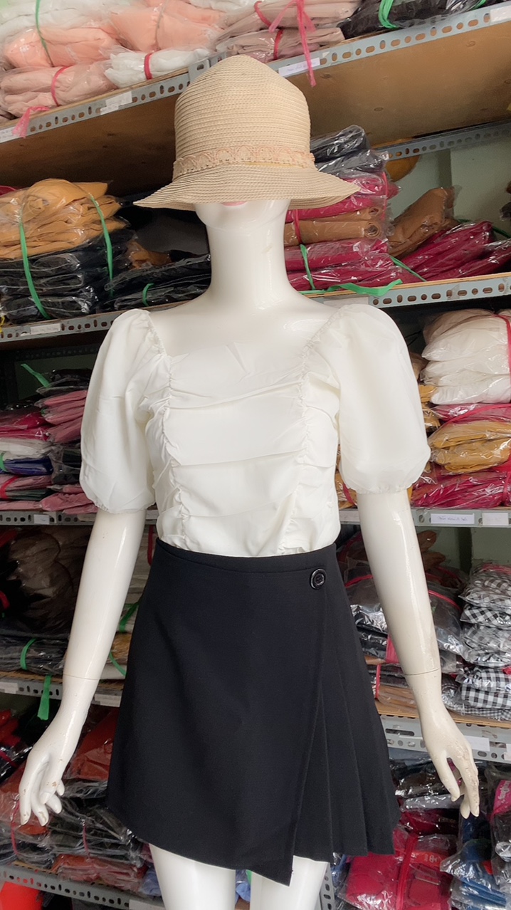 Áo nhún thun cổ vuông siêu sang chảnh