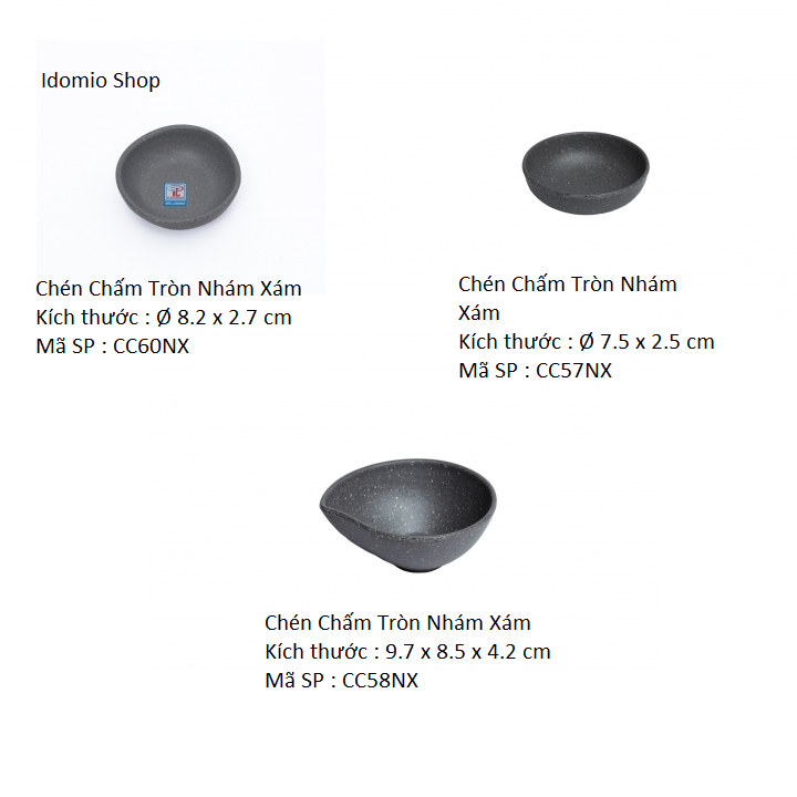 Chén Chấm Tròn Nhám Xám Nhiều Size