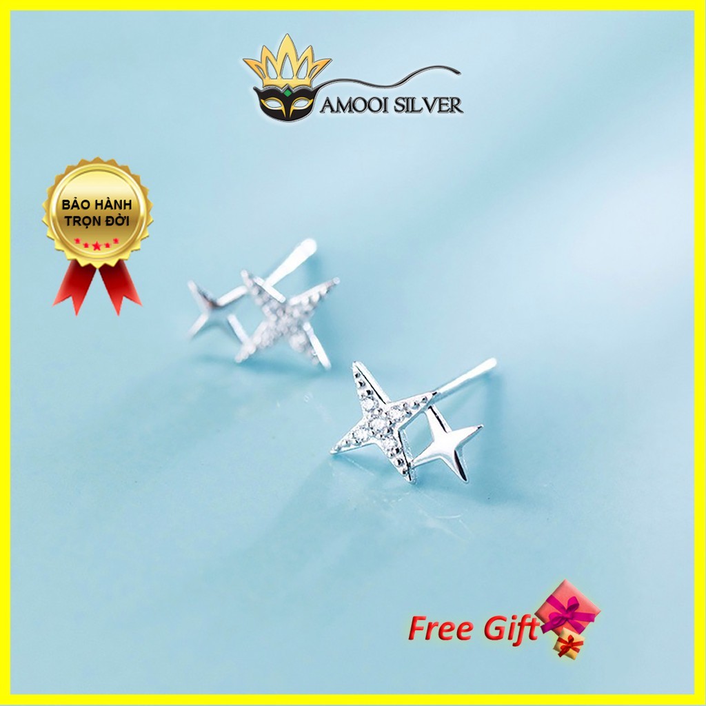Bông tai bạc S925 đôi sao - Amooi Silver AB109
