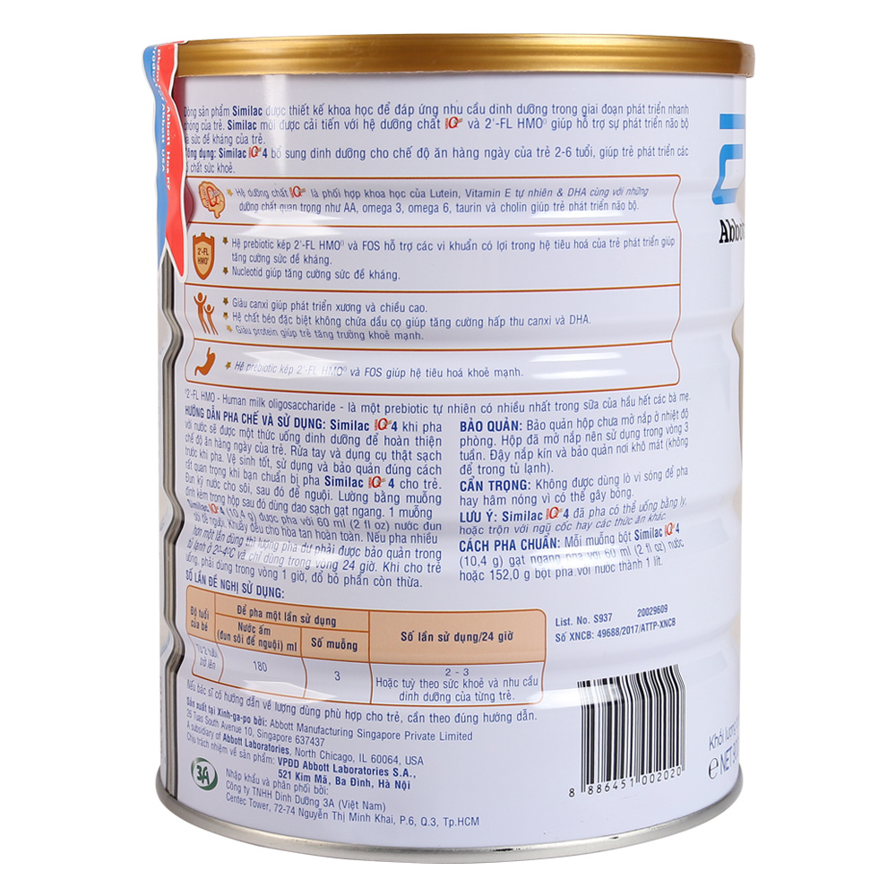Sữa Bột Similac HMO 4 Lon 900g ( bé 2 tuổi trở lên)- hsd 2025