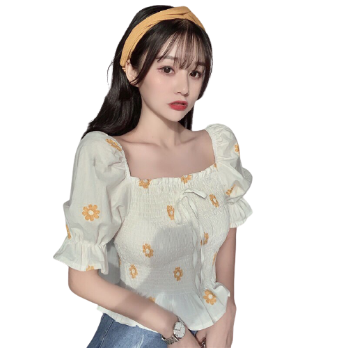 [HCM]Áo nữ tay ngắn cổ vuông in bông hoa thời trang mới Av126