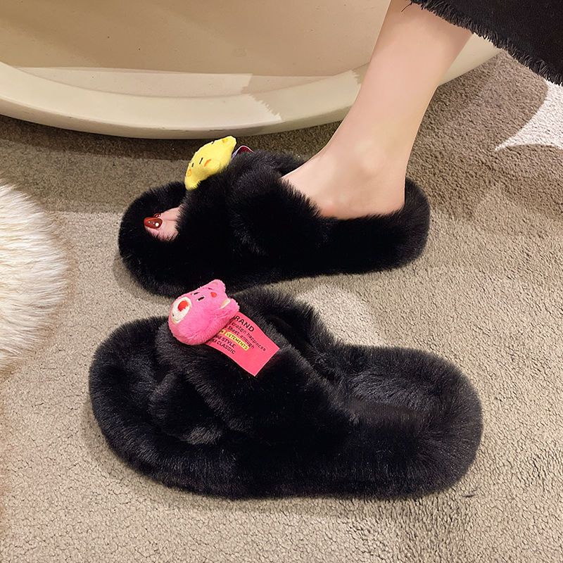dép lông 5cm quai chéo gấu dâu- Đế chuẩn