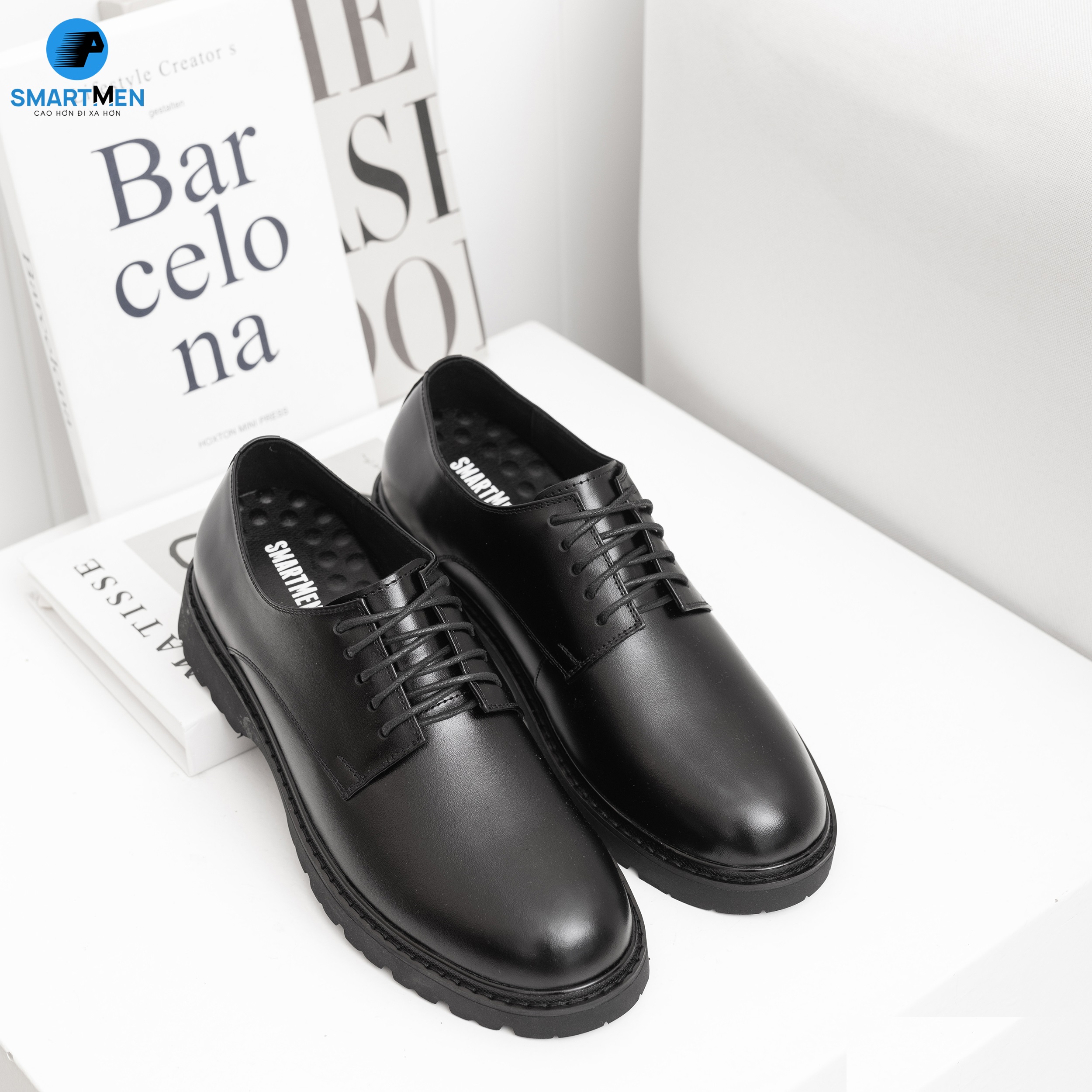 Giày tây Tăng chiều cao Da bò Cao cấp SMARTMEN LUX-D02 Đen