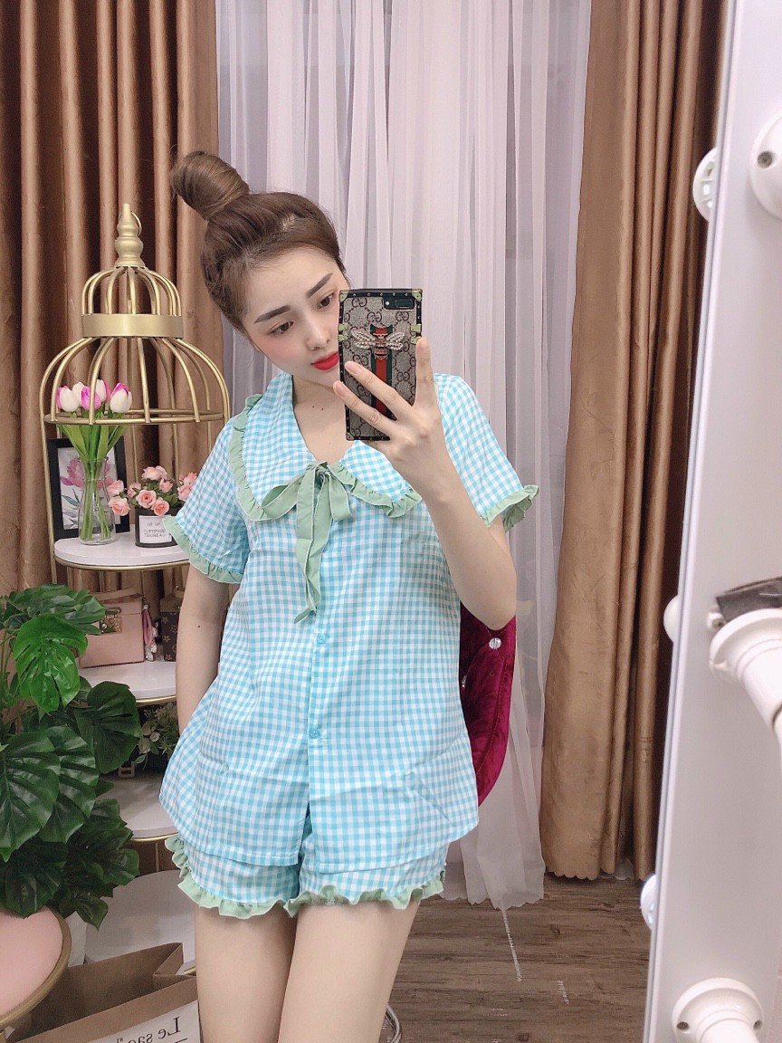 Set Bộ Lửng Mặc Nhà Kẻ Caro Thời Trang Nữ. TP
