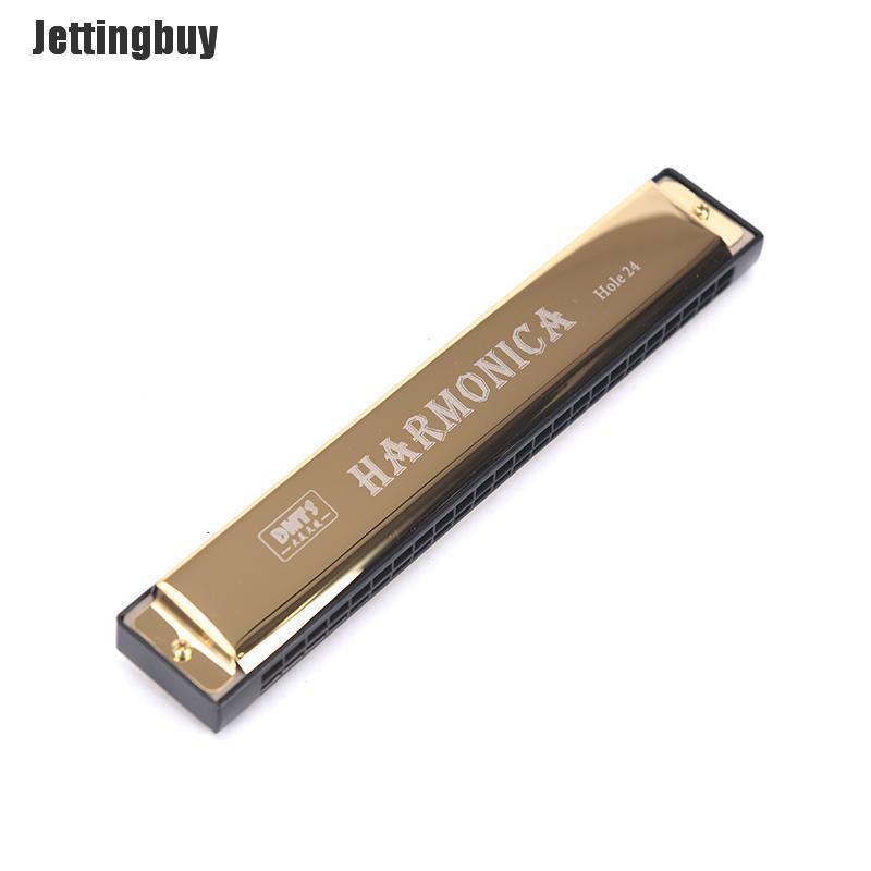 Jettingbuy 24 Hole Key Of C Play Harmonica Tremolo Harmonica Mouth Organ Double Row Blues