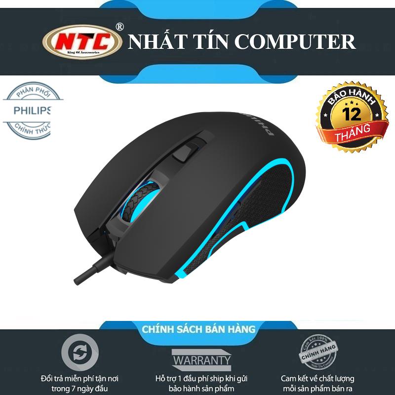 Chuột 6D chuyên game cao cấp Philips SPK9413 led đa màu - DPI 6400 thích hợp đồ họa và game (đen)