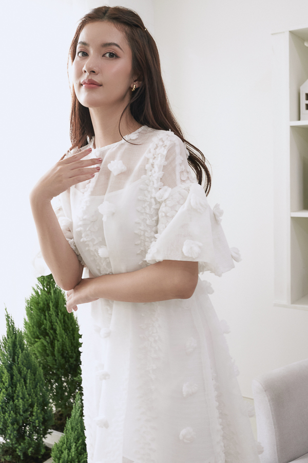 Đầm Maybi babydoll voan dệt bông tay bồng