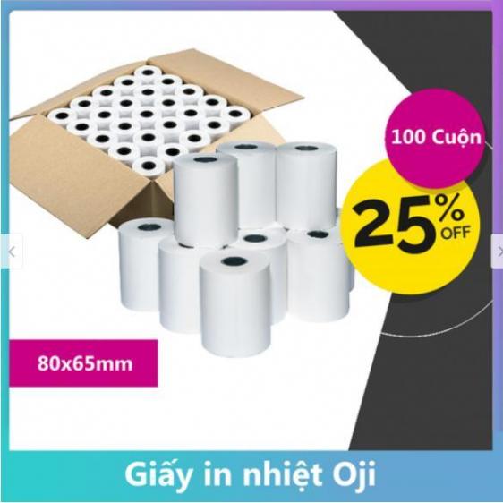 Thùng 100 cuộn giấy in nhiệt k80 phi 65 80x65mm