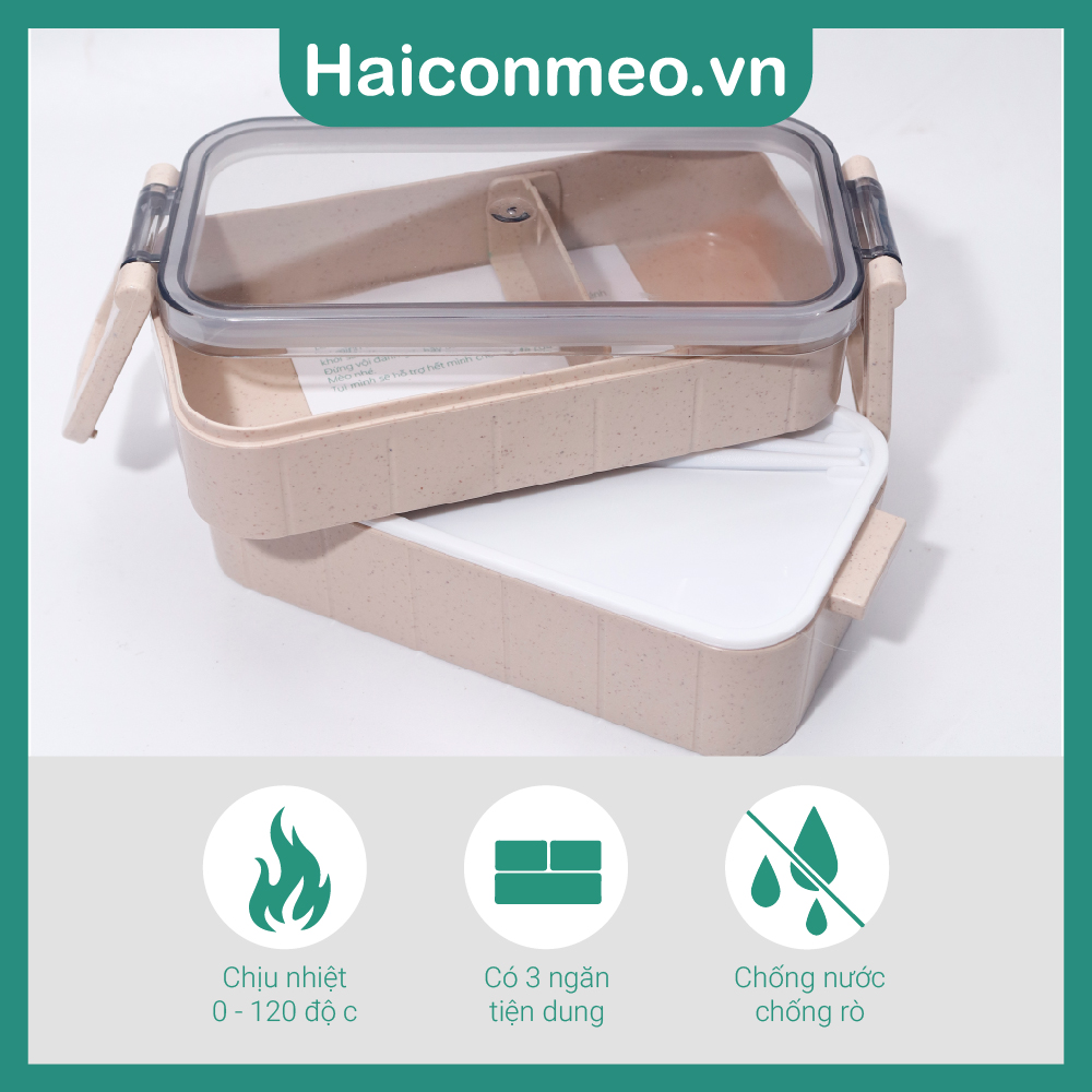 [HCM] Hộp cơm lúa mạch 2 tầng 400ml kèm đũa văn phòng nhỏ gọn