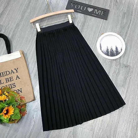 Chân váy xếp li cát hàn dáng dài cạp chun( kèm ảnh thật)