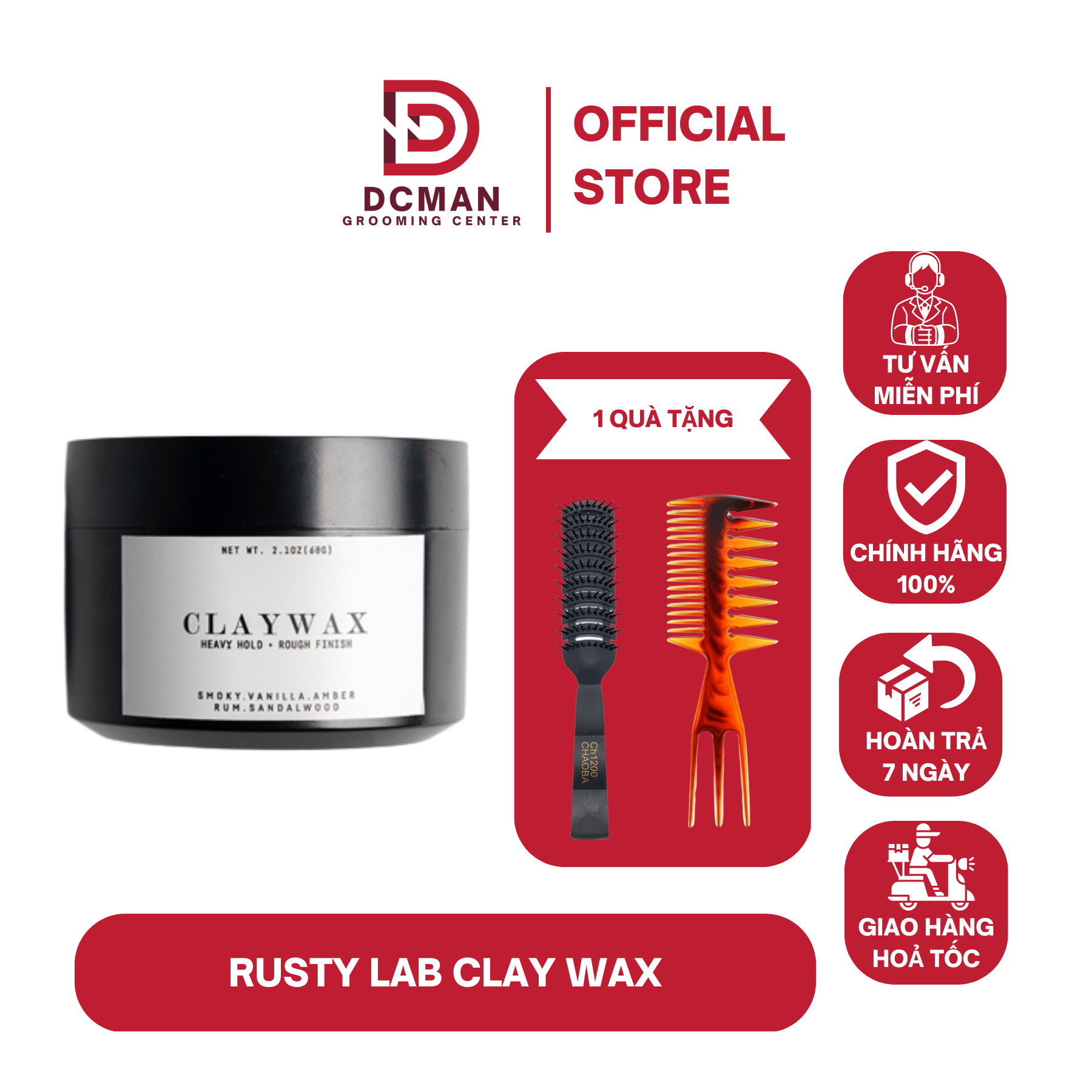 Sáp vuốt tóc nam Rusty Lab Clay Wax 60G Chính Hãng, Dành Cho Tóc Trung Bình, Dày và Dầu