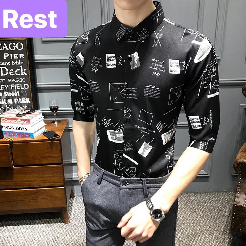 ÁO SƠ MI LỤA NAM EVEREST CAO CẤP TRẮNG ĐEN TOÁN HỌC NHẬP QUẢNG CHÂU - EVEREST FASHION