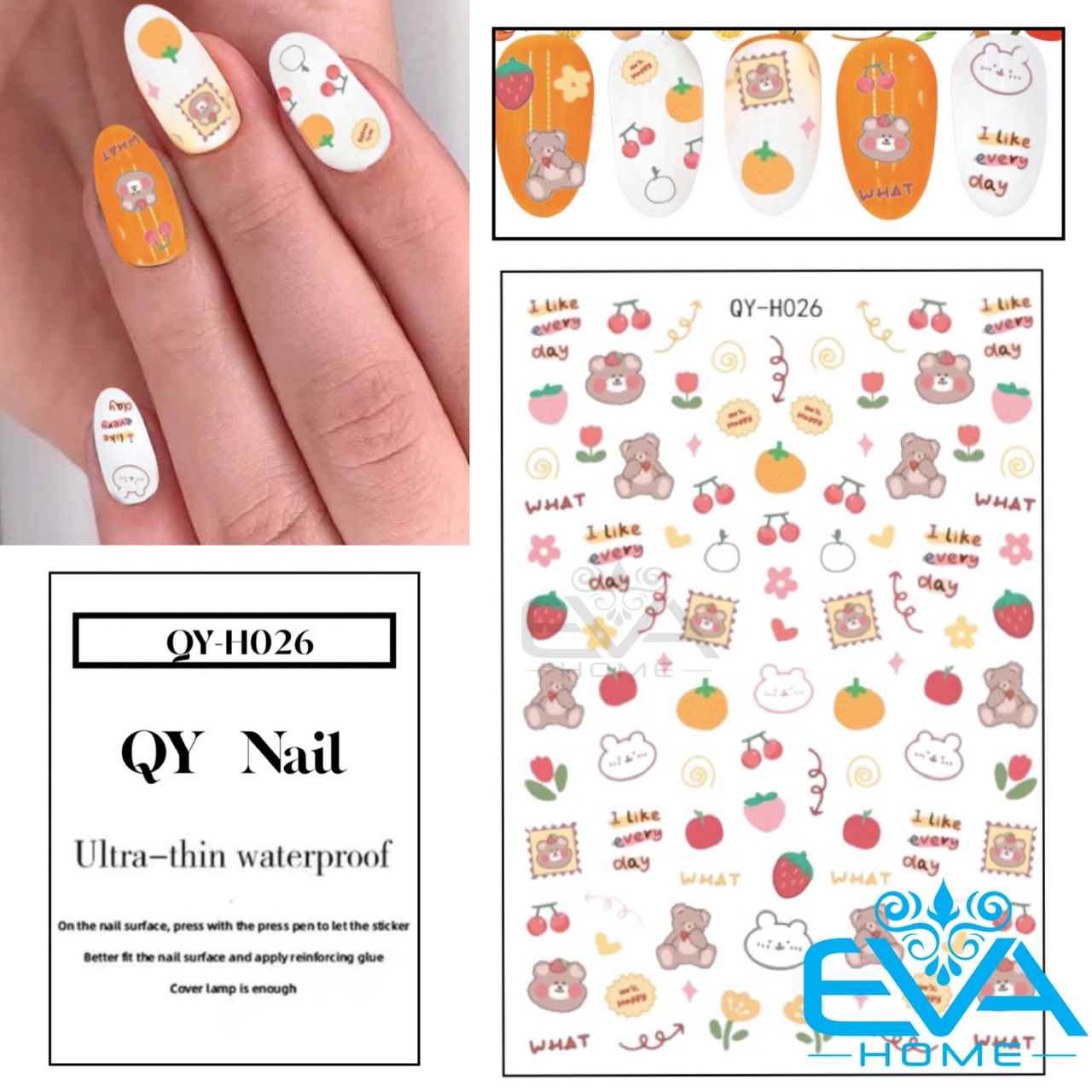 Sticker dán móng tay 3d dạng decal dán móng chống nước th , qy , dd nails series hoạ tiết hoạt hình nhiều mẫu
