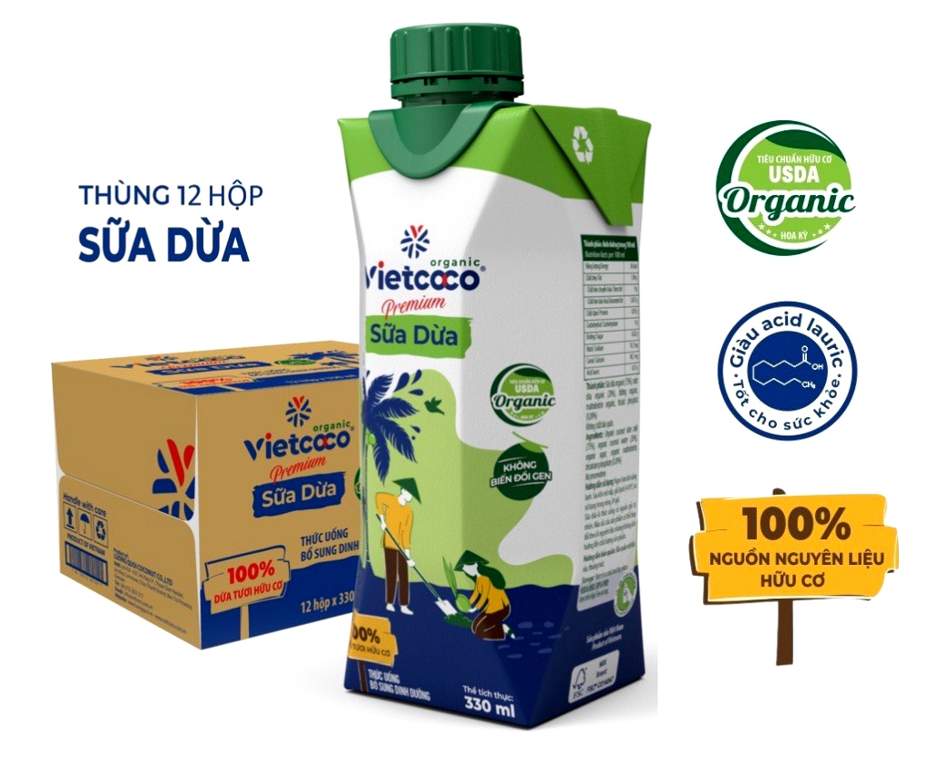 1 thùng 12 hộp.- Sữa dừa  VietCoCo 330ml/hộp