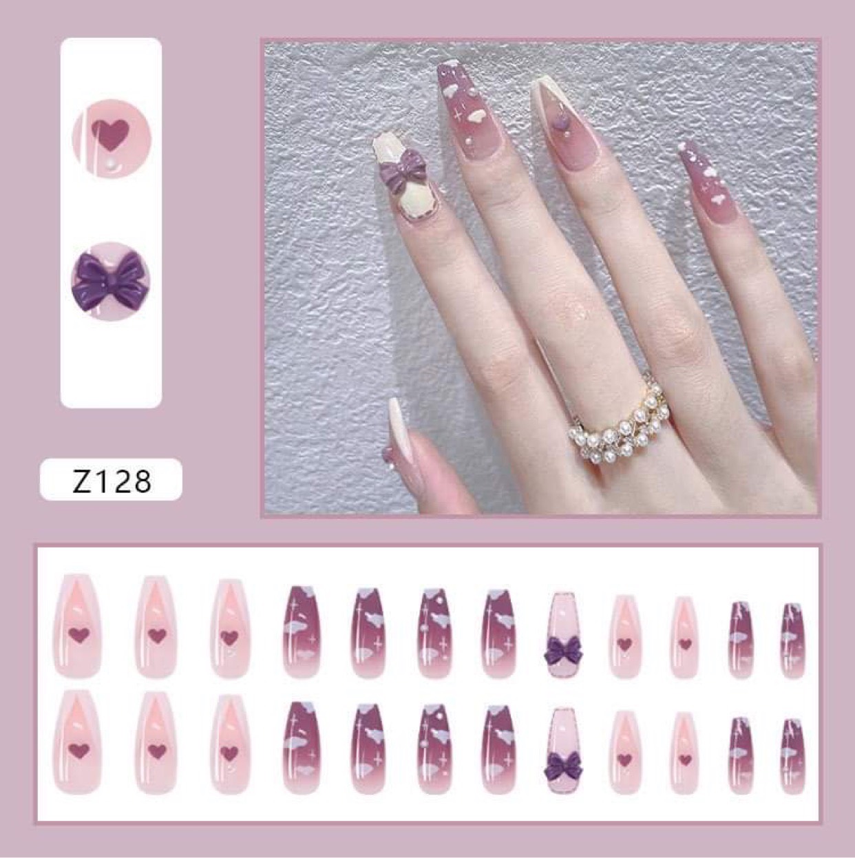 Set 24 Móng Tay Giả Thời Trang Kèm Keo dán