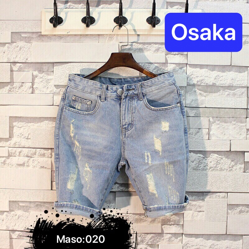 QUẦN SHORT JEAN NAM LỬNG NGỐ CHẤT BÒ XANH NHẠT WASH MỚI NHẬT BẢN CAO CẤP OK-020 - OSAKA FASHION