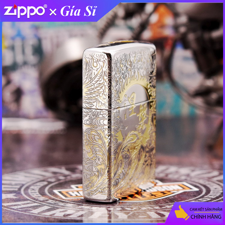 Bật lửa Zippo khắc chim phượng hoàng bản Armor mạ chrome