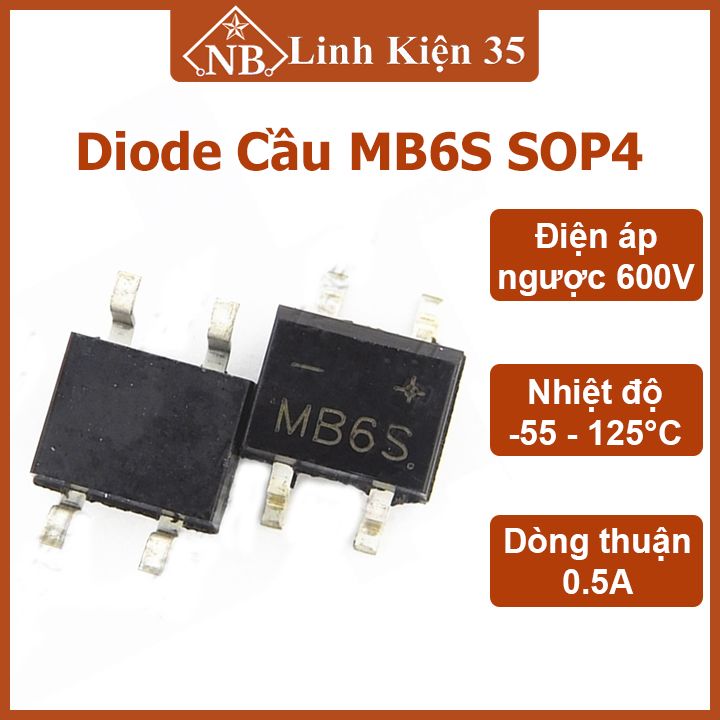 Diode cầu mb6s điện áp 600v dòng 0.5a chân dán sop4