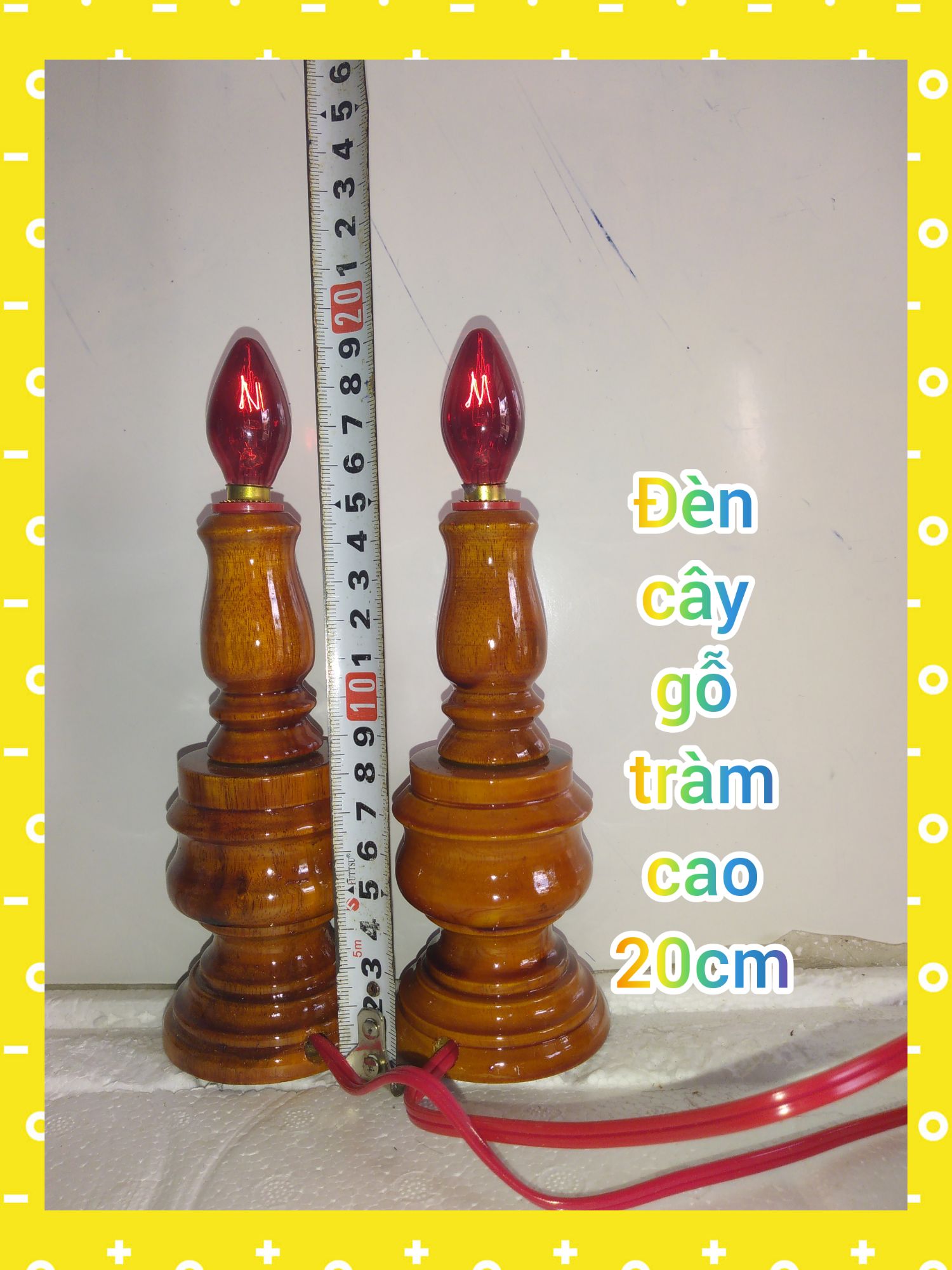 Cặp đèn cầy gỗ tràm đèn nhỏ cao 20 cm