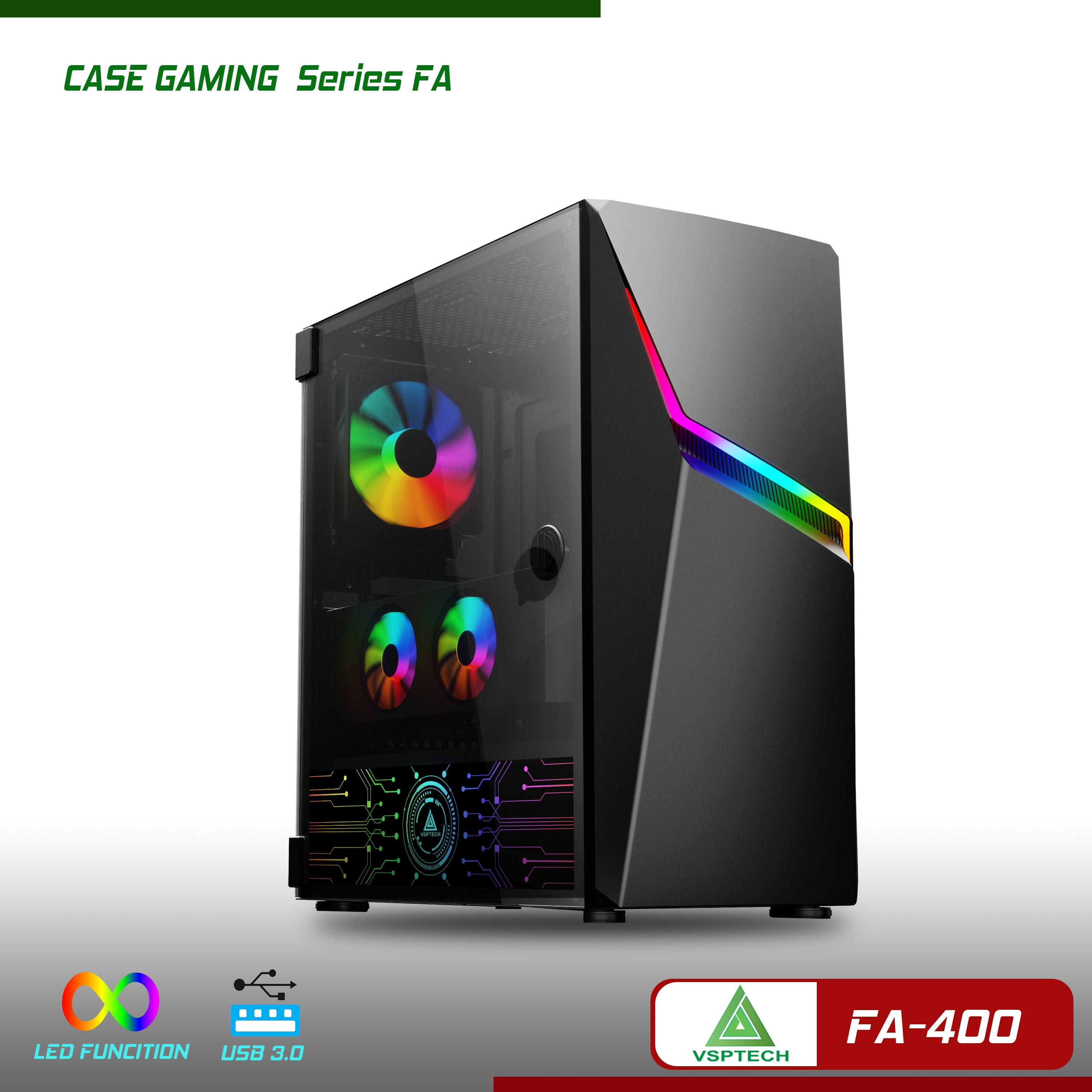 Case PC Case Máy Tính Thùng Máy VSP FA-400 Gaming Có Sẵn Fan Và Dãi LED RGB
