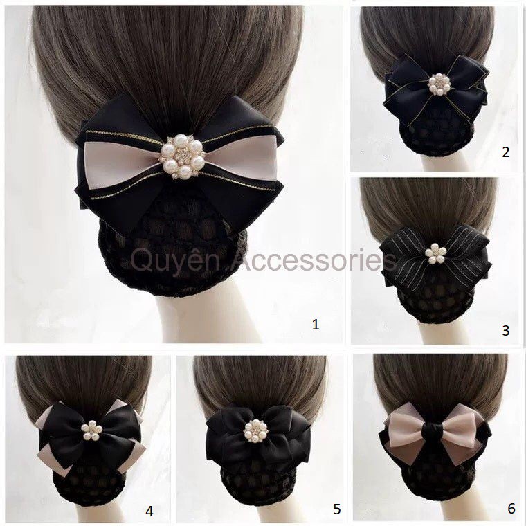[Ảnh thật] Kẹp búi tóc công sở/ Phụ kiện tóc/ Kẹp búi tóc đính đá/ Kẹp búi nơ đen các loại