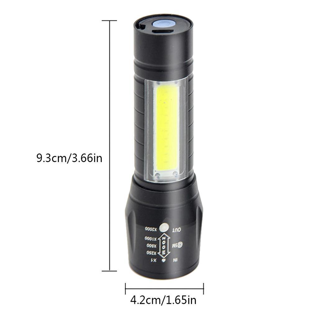 Super Bright Rechargeable Flashlight with Zoom Xpe+Cob Light