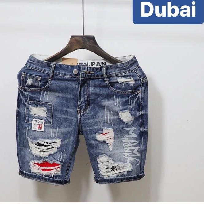QUẦN SHORT SỌT LỬNG JEAN NAM CHẤT BÒ XANH THÊU LỬNG NGỐ UNISEX HOT TREND CAO CẤP DB-31 - DUBAI FASHION