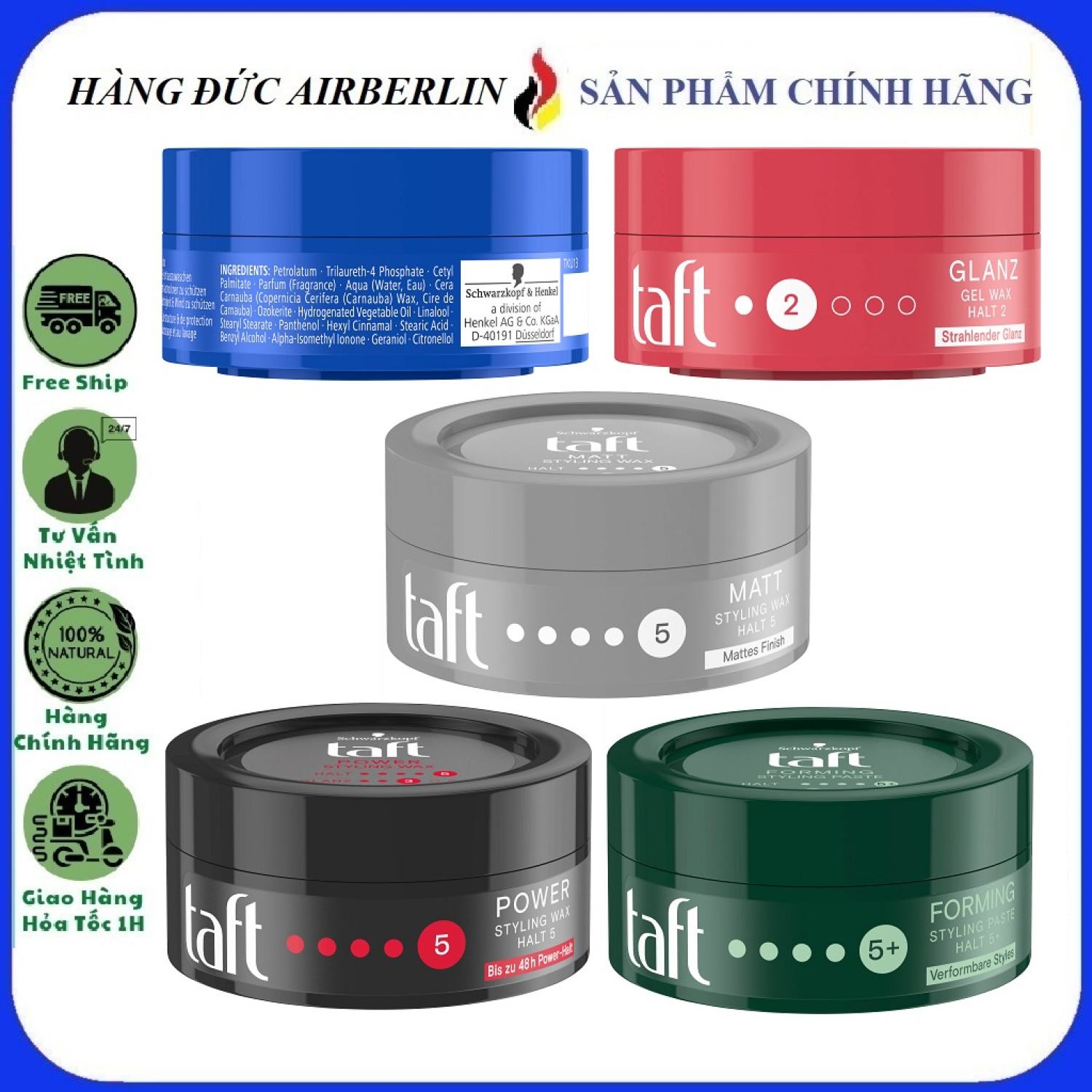 {Nhập khẩu từ Đức có đủ bill}Sáp vuốt tóc Taft  75ml,tạo kiểu tóc đầy nam tính