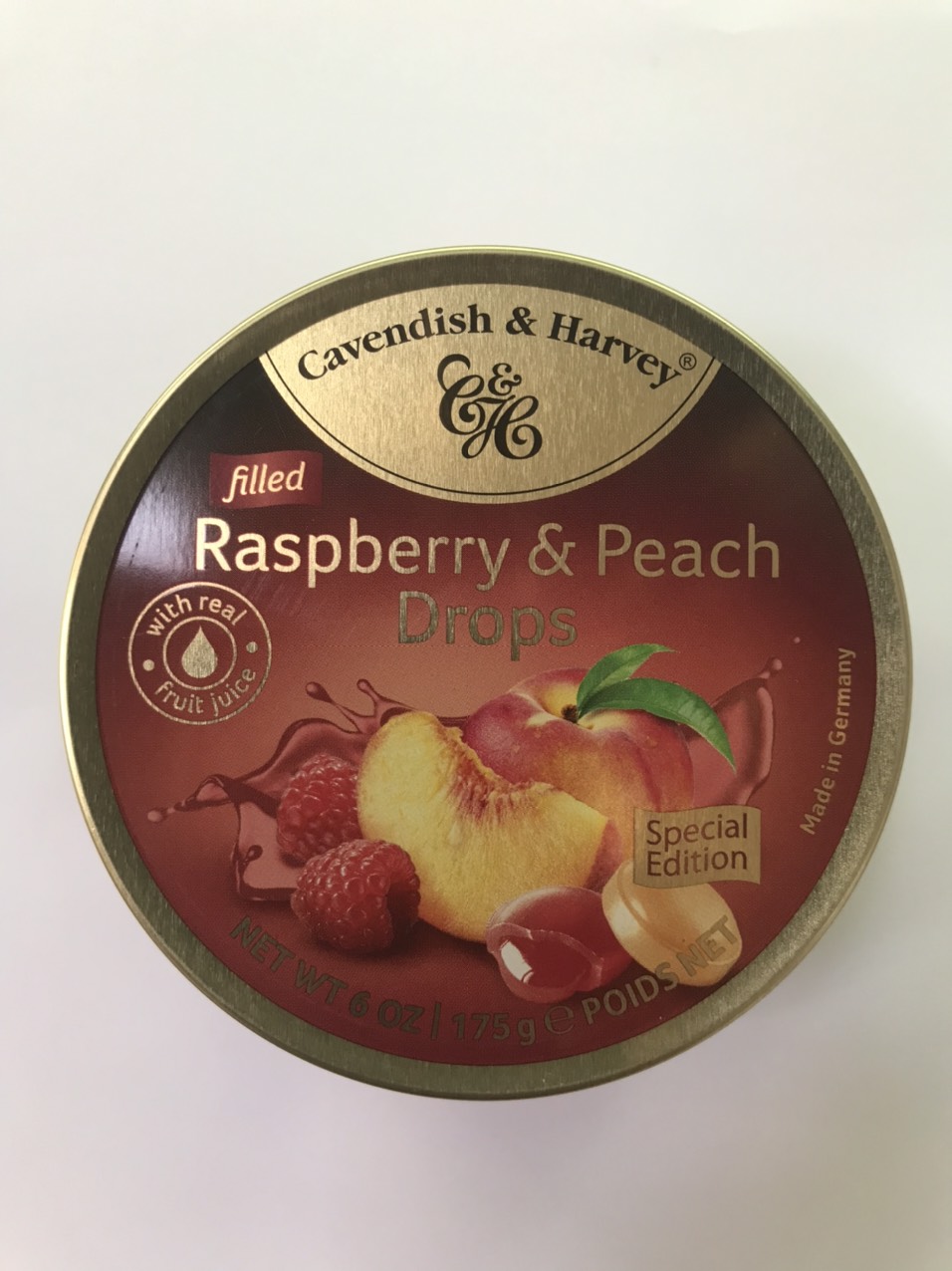 Kẹo Hộp Thiếc Đức Cavendish Harvey Hương Đào Mâm Xôi Raspberry & Peach