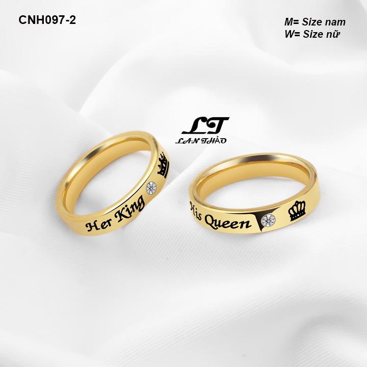 [HCM]Nhẫn cặp đôi His Queen Her King đính hạt CNH097-2